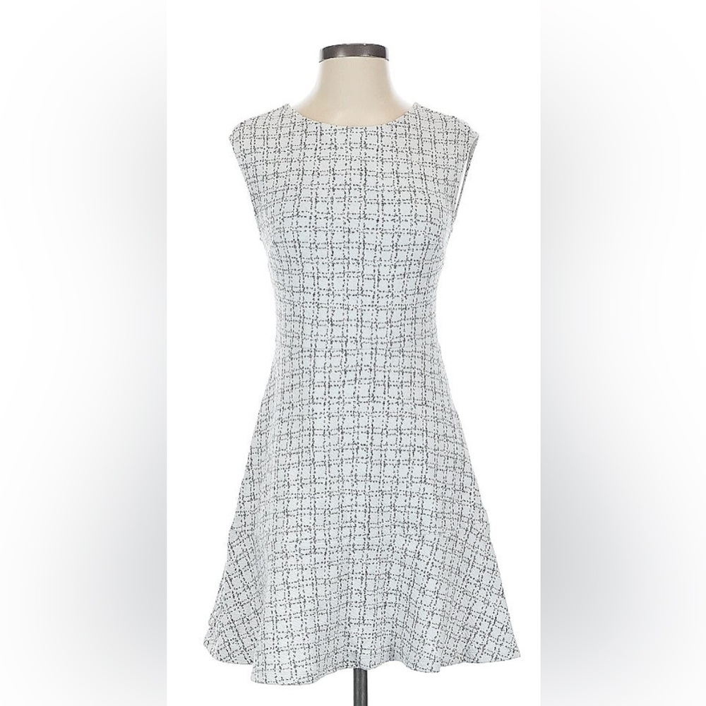 LOFT - Petite Checked Jacquard Flare Dress In Whisper White, Size 2P